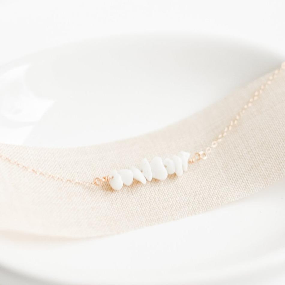 Gold White Agate Gemstone Necklace-necklace-January Eleven