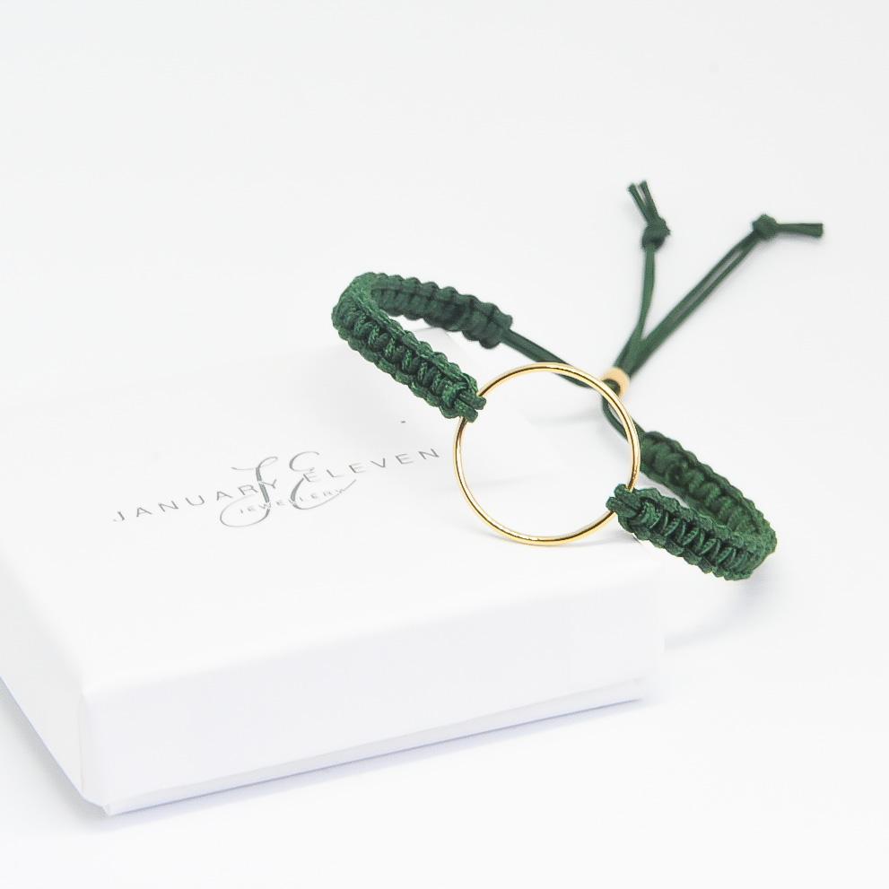 Green Macrame Gold Ring Bracelet-bracelet-January Eleven