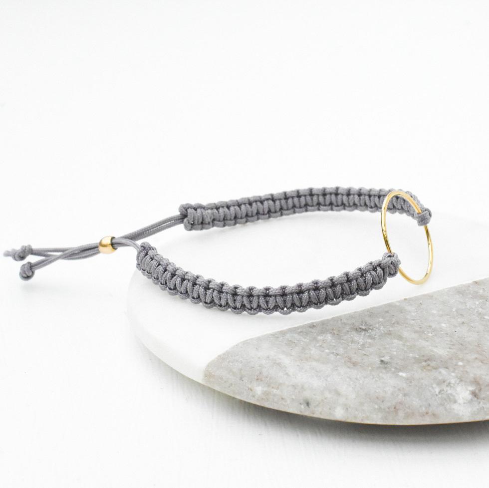 Grey Macrame Gold Ring Bracelet-bracelet-January Eleven