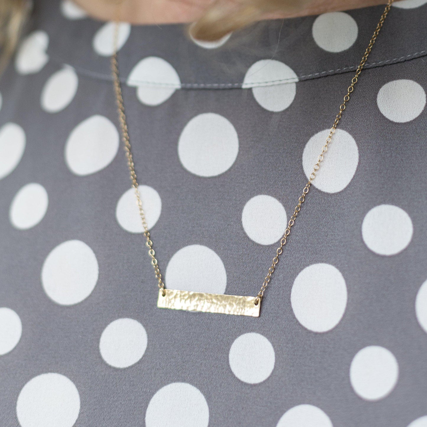 Hammered Gold Bar Necklace-necklace-January Eleven