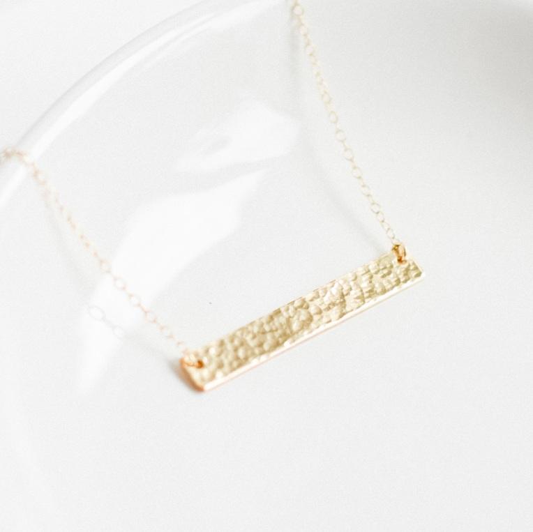 Hammered Gold Bar Necklace-necklace-January Eleven