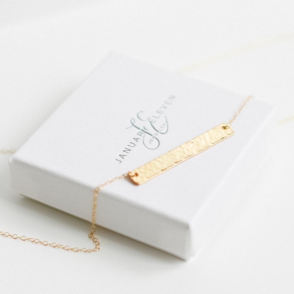 Hammered Gold Bar Necklace-necklace-January Eleven