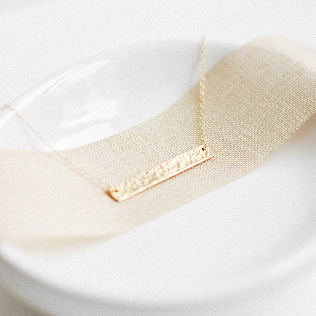 Hammered Gold Bar Necklace-necklace-January Eleven
