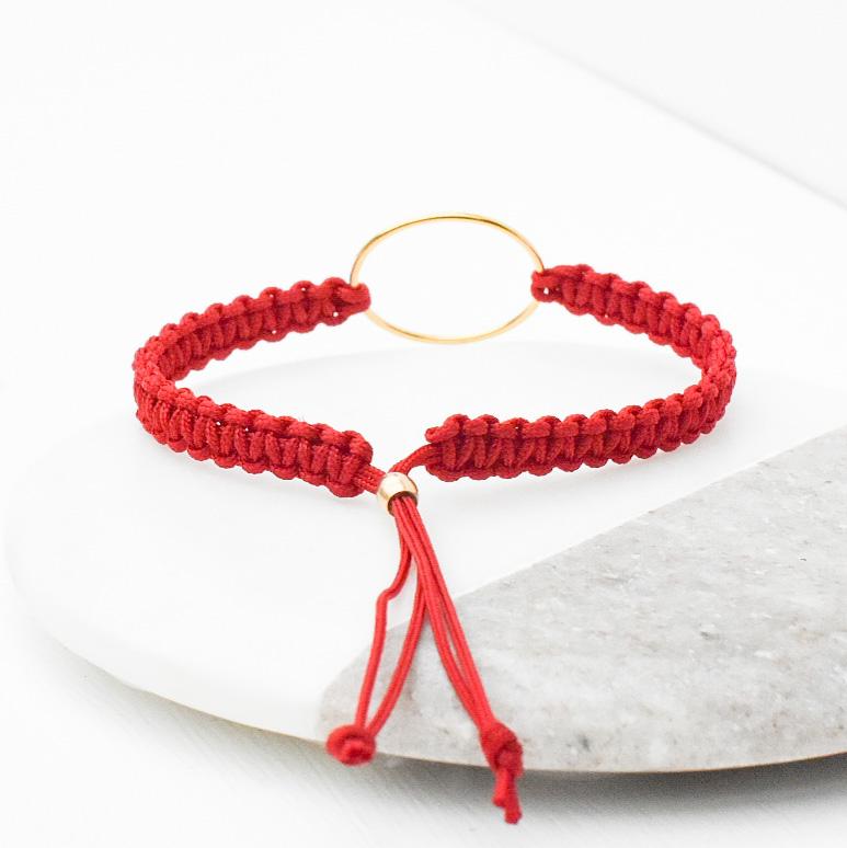Red Macrame Gold Ring Bracelet-bracelet-January Eleven