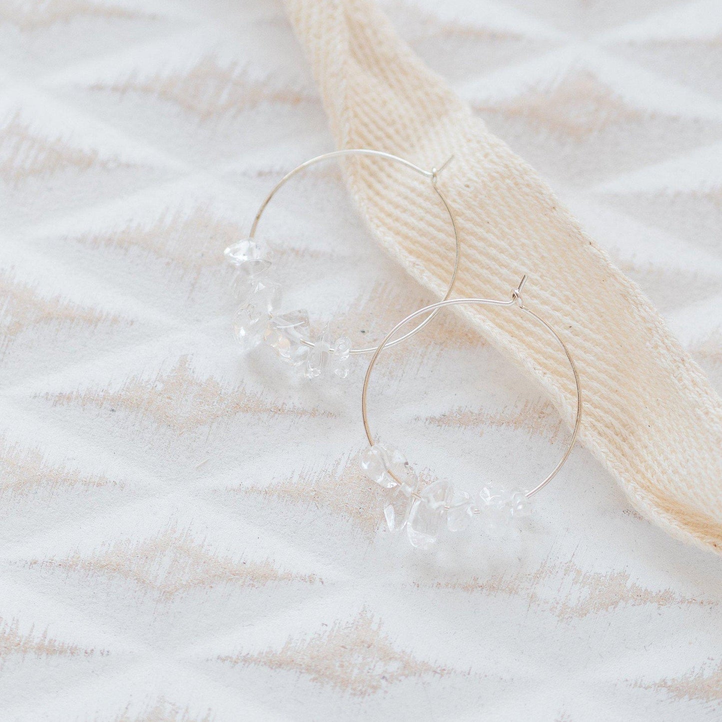 Silver and Clear Quartz Midi Hoop Earrings-earrings-January Eleven