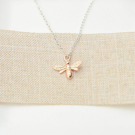 Silver and Rose Gold Bee Necklace-necklace-January Eleven