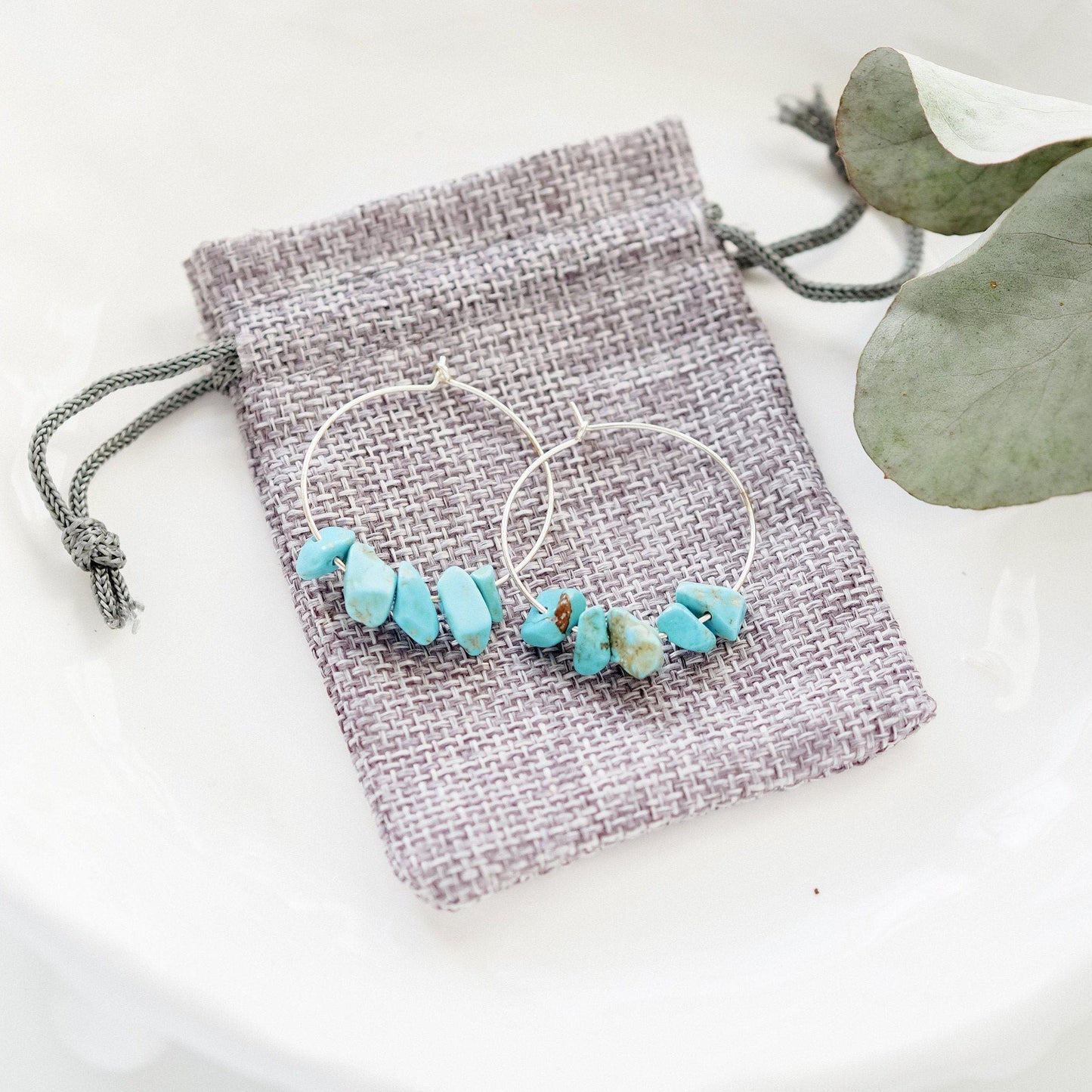 Silver and Turquoise Midi Hoop Earrings-earrings-January Eleven