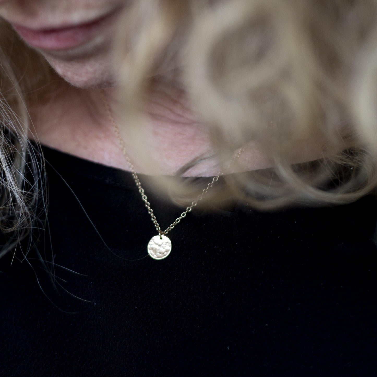 Silver Hammered Mini Disc Necklace-necklace-January Eleven