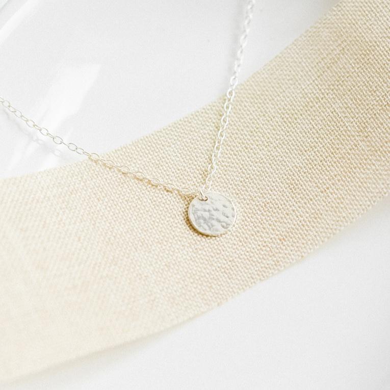 Silver Hammered Mini Disc Necklace-necklace-January Eleven