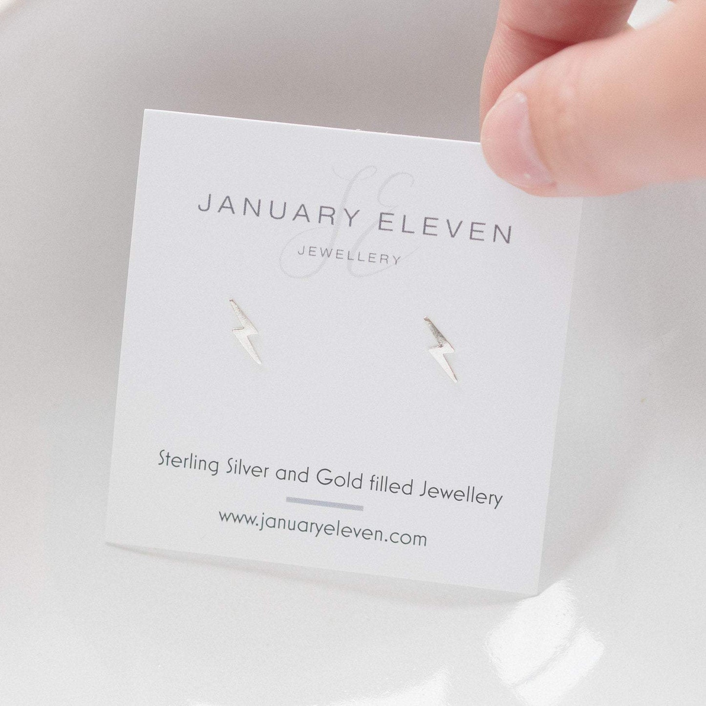 Silver Lightening Bolt Stud Earrings-earrings-January Eleven