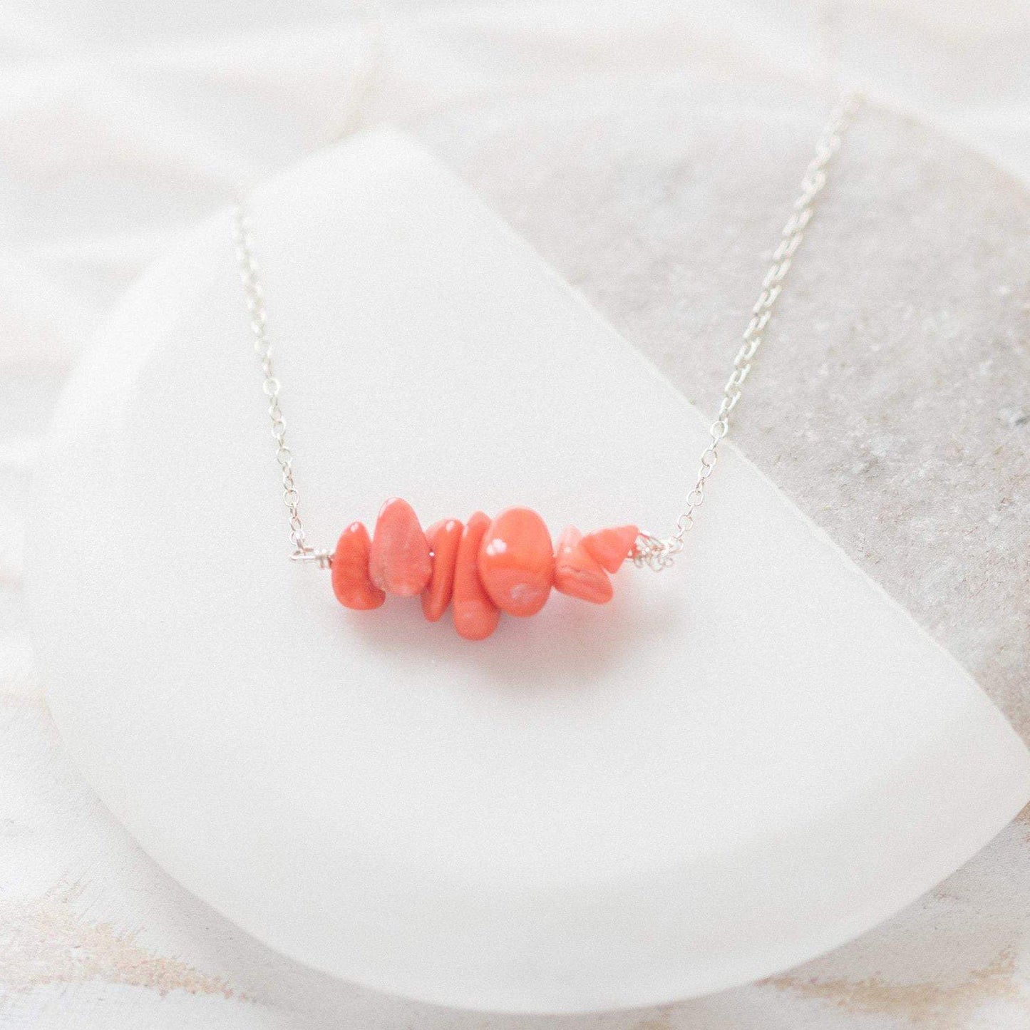 Sterling Silver Coral Gemstone Necklace-necklace-January Eleven