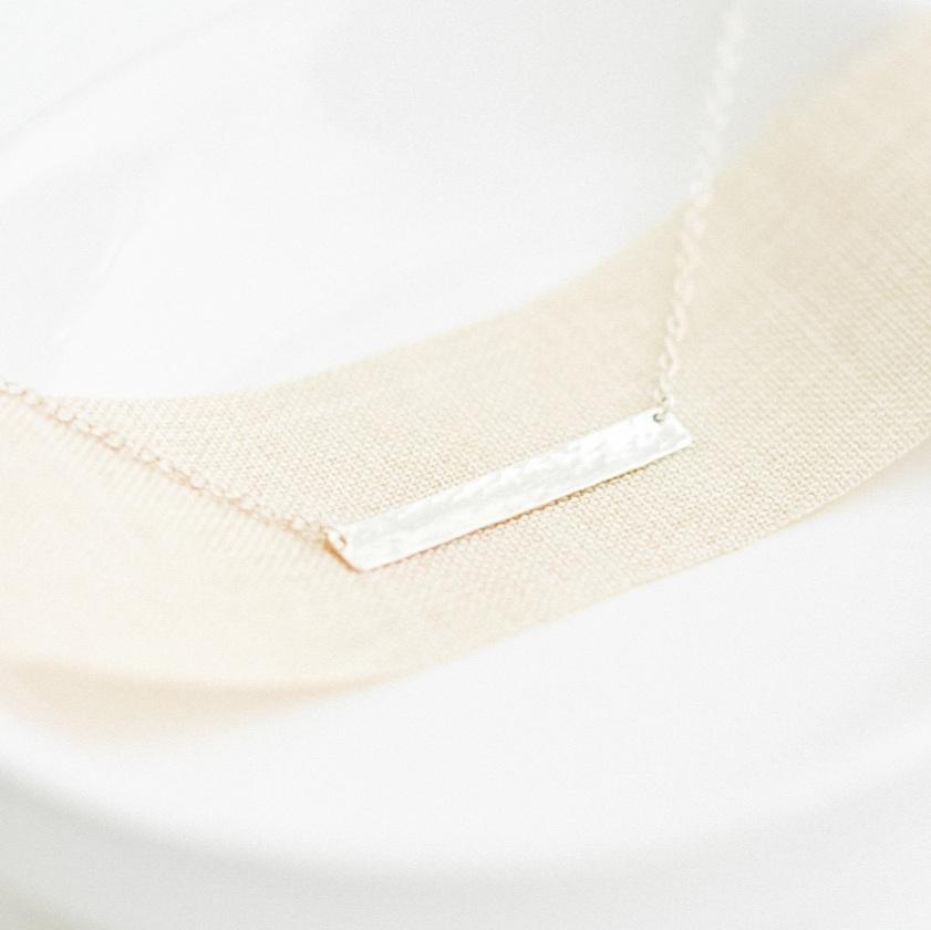 Sterling Silver Hammered Bar Necklace-necklace-January Eleven